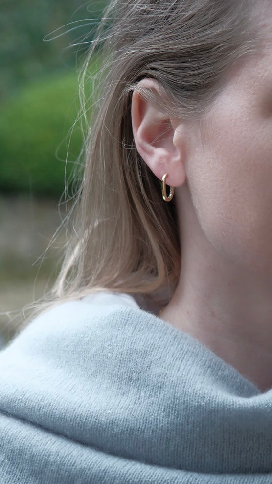 Gold Small Rectangle Hoops + Zircon
