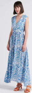 SUNCOO ROBE
CHIRA - Blue Long printed V-neck dress