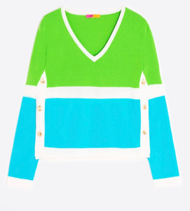 Colour block green & blue jumper