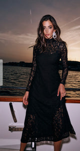 Lace jersey dress with long sleeves