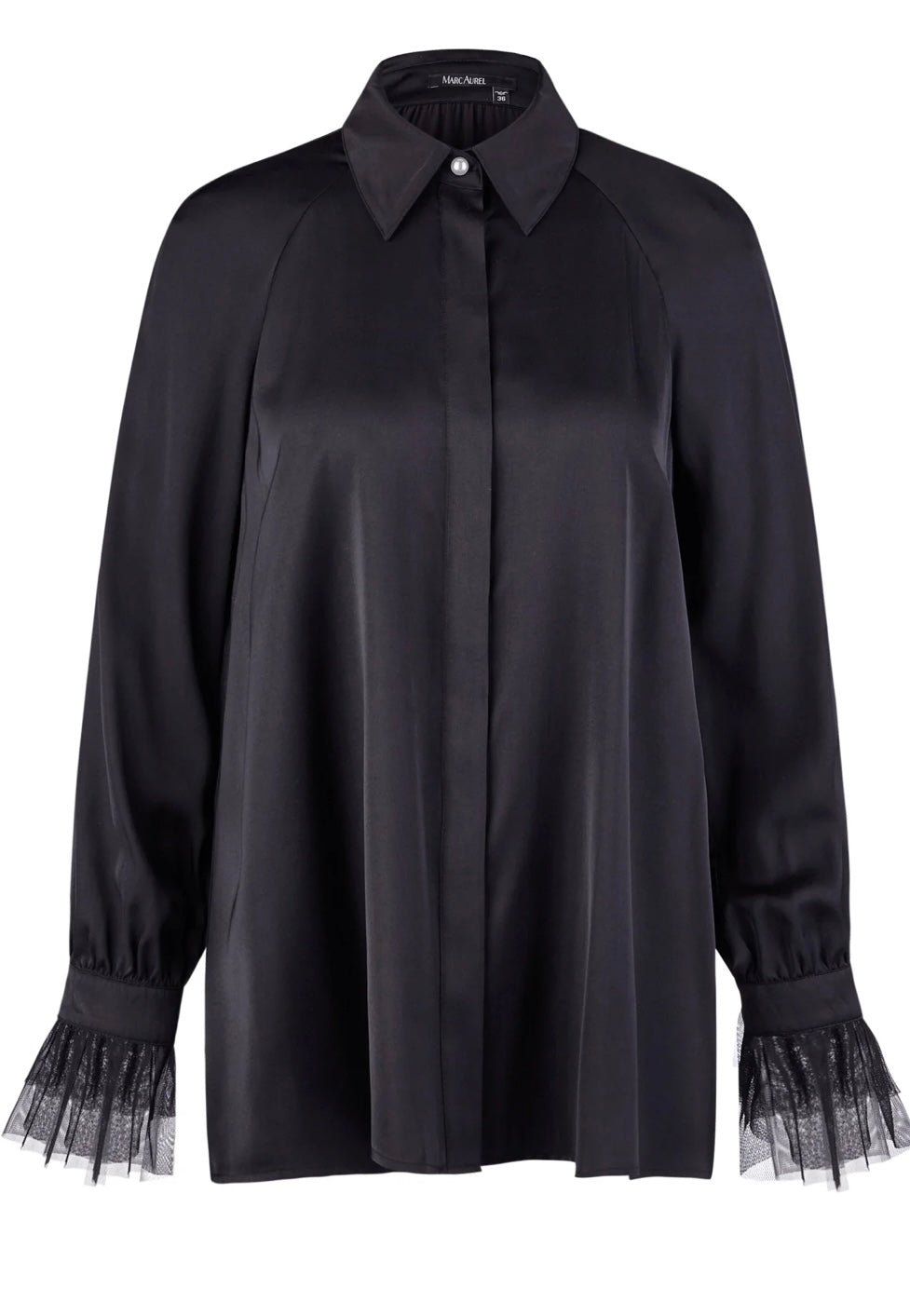 Satin blouse with tulle cuffs