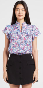 SUNCOO
LAURA - Pink Printed cotton top with henley collar