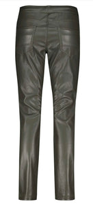 RED BUTTON SRB3051 TESSY DARK GREEN VEGAN LEATHER TROUSERS