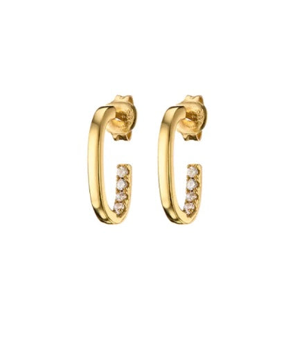 Gold Small Rectangle Hoops + Zircon