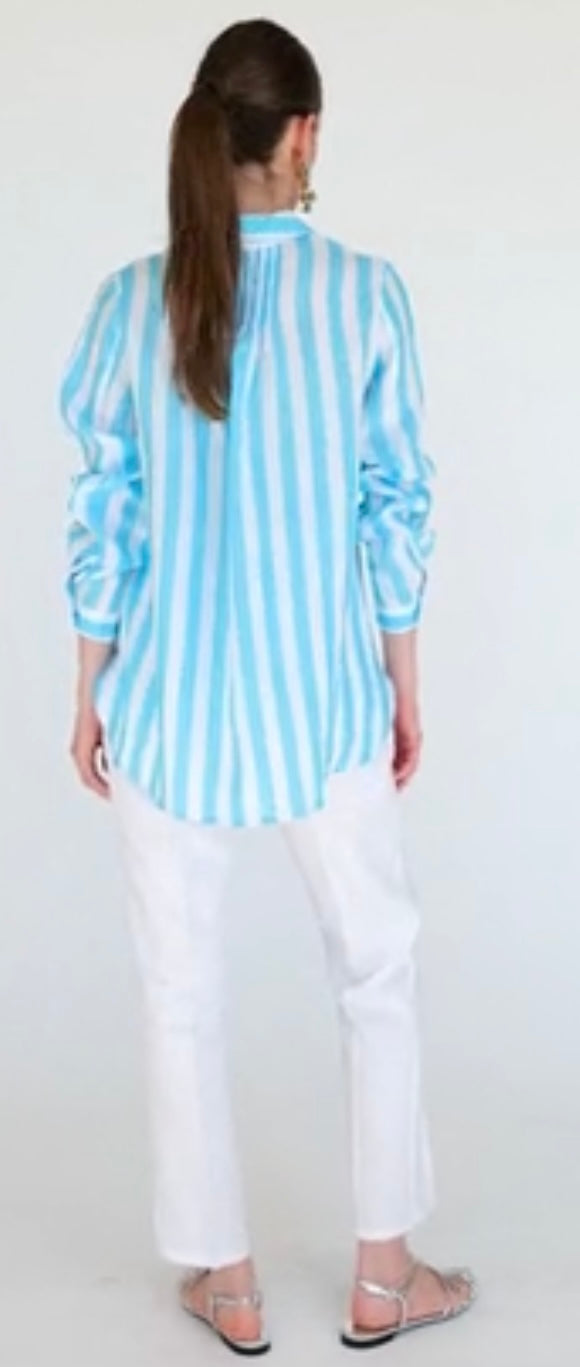 SHIRT GINGER TURQUOISE LINEN STRIPES
