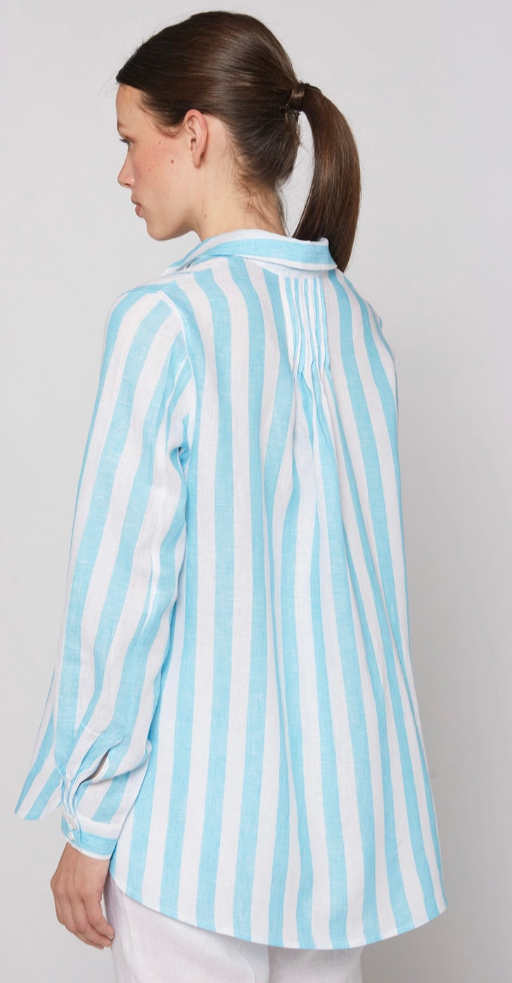 SHIRT GINGER TURQUOISE LINEN STRIPES