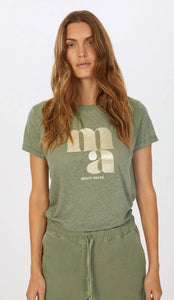 Linen shirt with metallic logo print in khaki