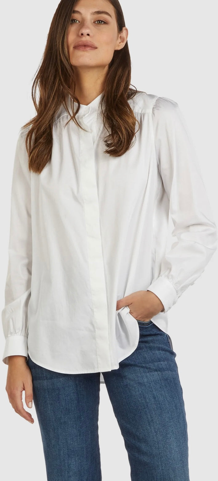 Cotton satin shirt in white
