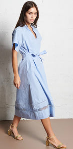 CLEA - Blue Flared midi dress in organic cotton