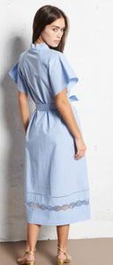 CLEA - Blue Flared midi dress in organic cotton