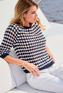 STRIPED AJOUR JUMPER
COLOR: Deep ocean stripes