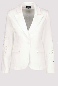 DENIM BLAZER WITH LACE
COLOR: "Off-white"