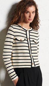 SUNCOO
GANEO - White Striped seaside-inspired cardigan with wool