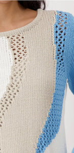 KNITTED JUMPER WITH INTARSIA PATTERN
COLOR: Spring water