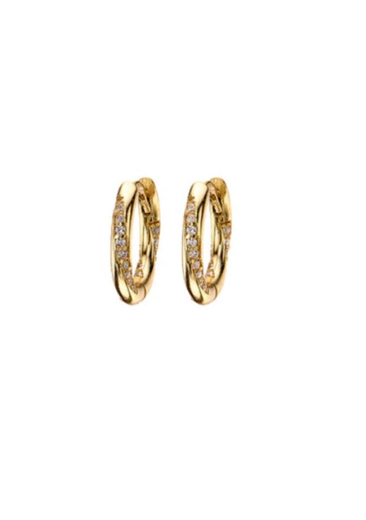 Gold Scattered Pavé Huggie Earrings