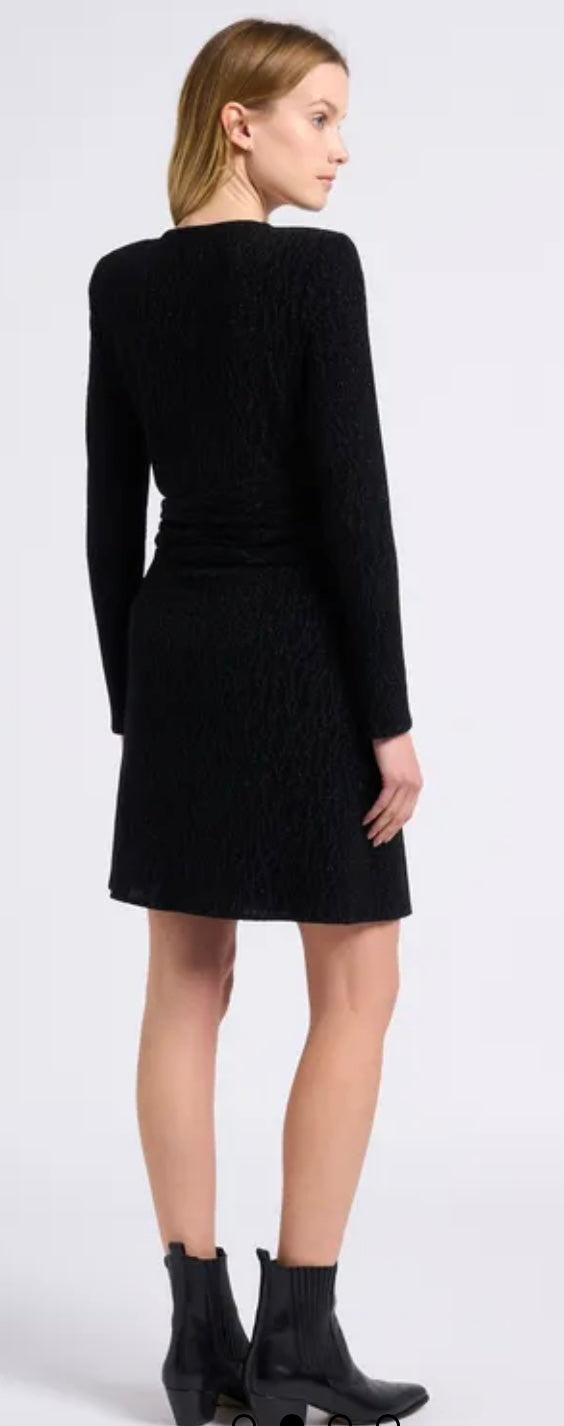 SUNCOO Robe Cadix- Black Short V-neck dress