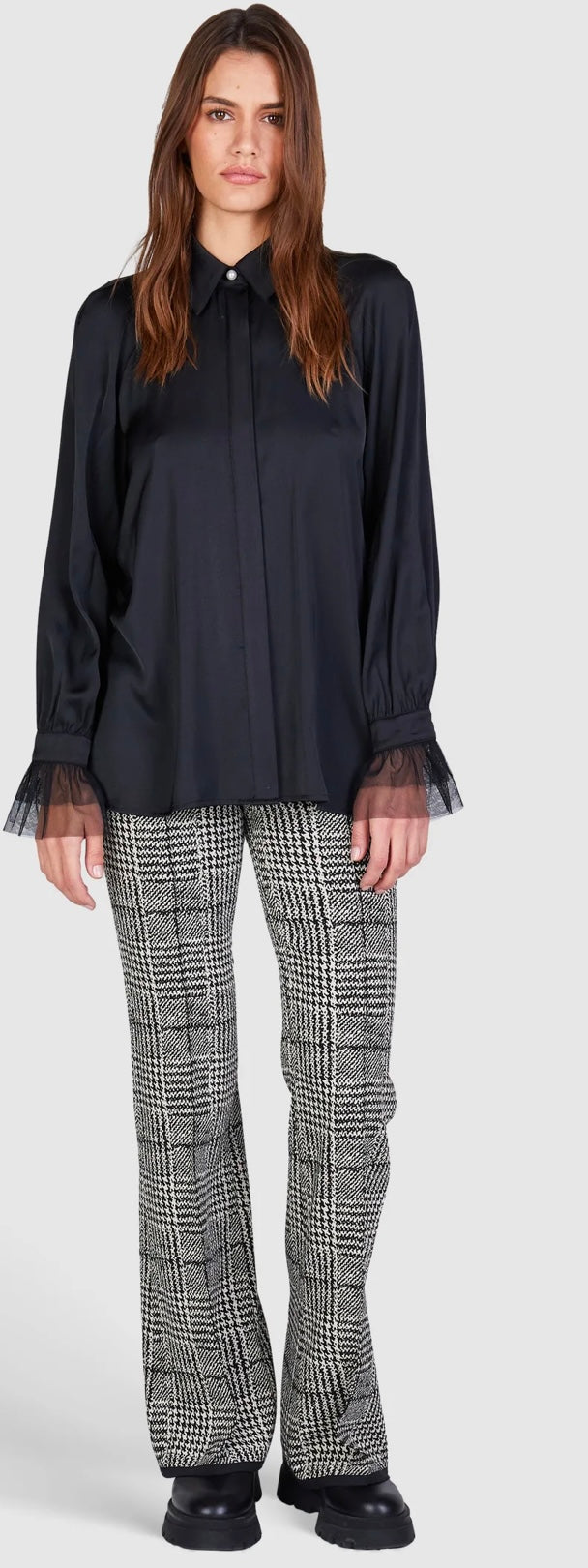 Satin blouse with tulle cuffs