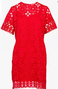 SUNCOO
CERISE - Red Short crochet round-neck dress