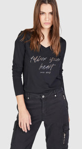 Long-sleeved shirt with FOLLOW YOUR HEART print in black