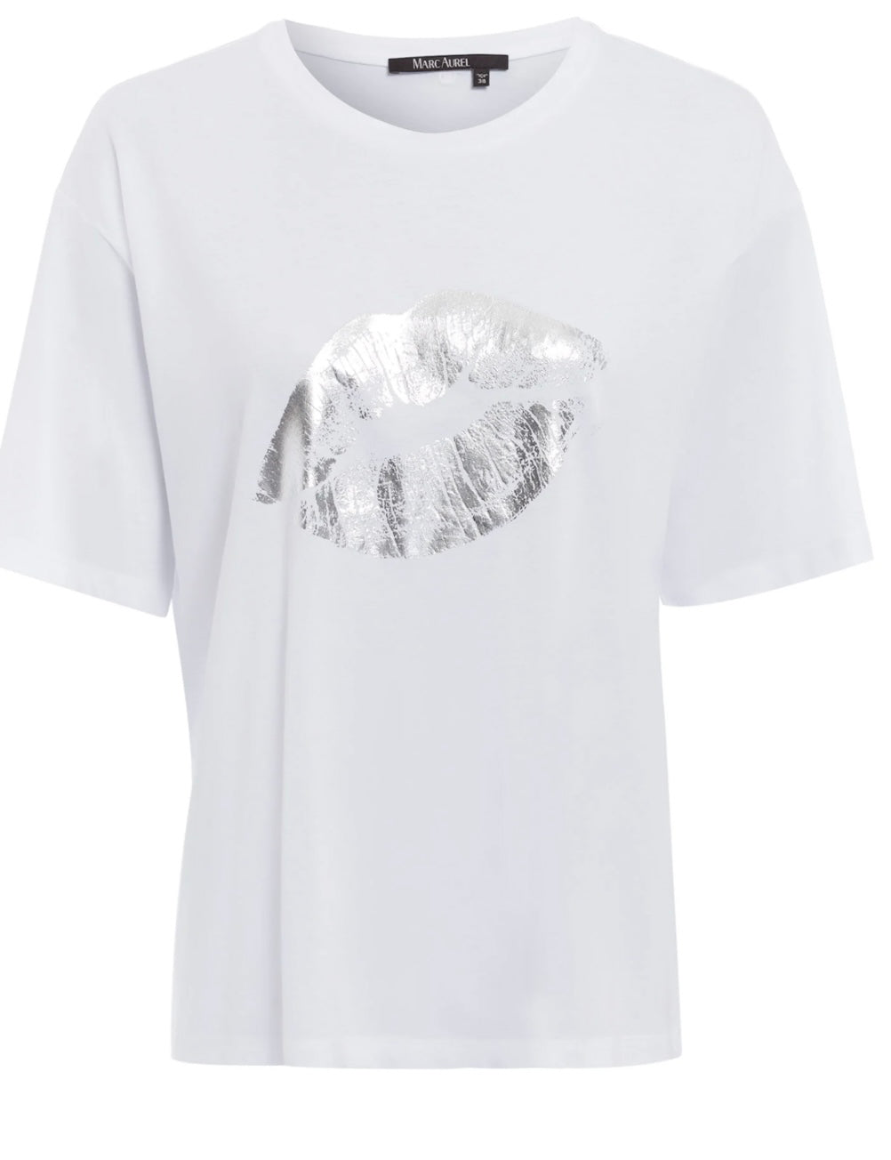 T-shirt with kissing mouth print in metallic look