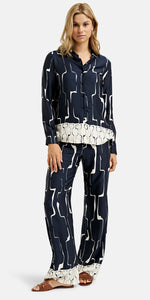 Wide leg pants with elastic waist in navy print