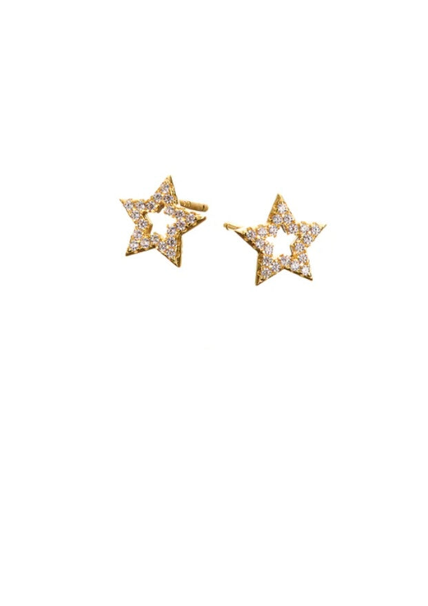 Gold Pave Open Star Stud Earrings