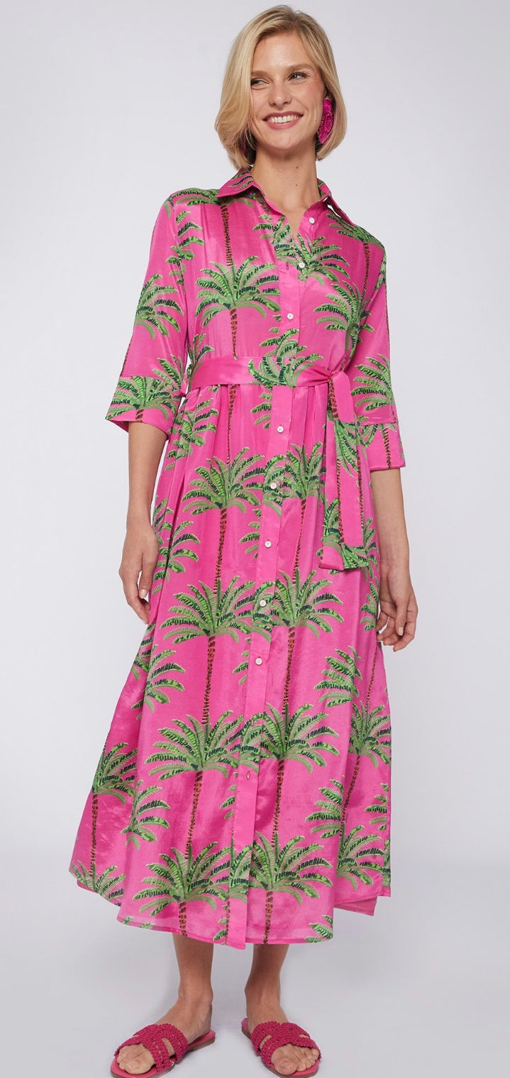 Pink Dress With Green Palm Leaves Pink And Green Palm Leaf Dress Pink Dress With Green Palm Leaves Pink And Green Palm Leaf Dress