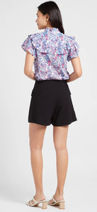 SUNCOO
LAURA - Pink Printed cotton top with henley collar