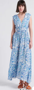 SUNCOO ROBE
CHIRA - Blue Long printed V-neck dress