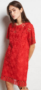 SUNCOO
CERISE - Red Short crochet round-neck dress