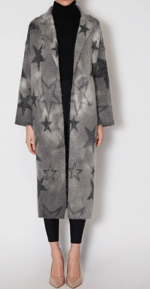 KAOS STAR KNIT OPEN FRONT LONG CARDI GREY