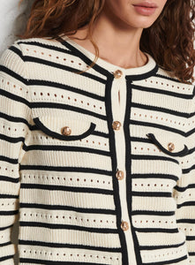 SUNCOO
GANEO - White Striped seaside-inspired cardigan with wool