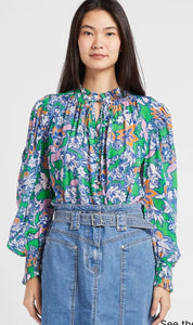 SUNCOO
Blouse LATINOS - Vert Printed loose-fit V-neck blouse