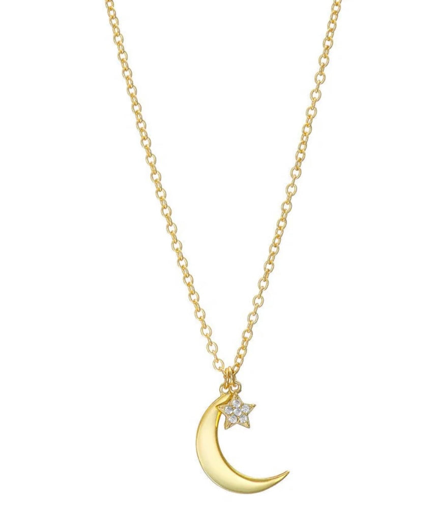 Gold Crescent Moon & Pavé Star Necklace