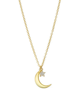 Gold Crescent Moon & Pavé Star Necklace