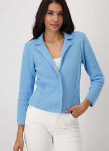 KNITTED BLAZER WITH RICE GRAIN PATTERN
COLOR: Spring water