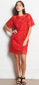 SUNCOO
CERISE - Red Short crochet round-neck dress