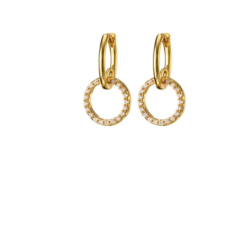 Gold Double Circle Huggies + Zircon