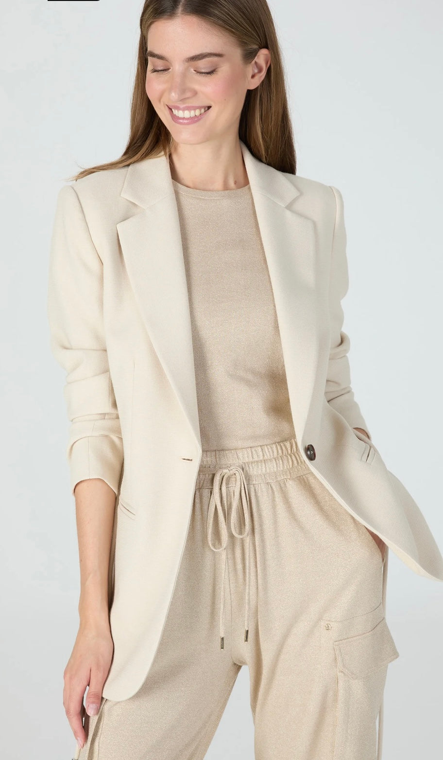 Light sand blazer with belt in viscose blend