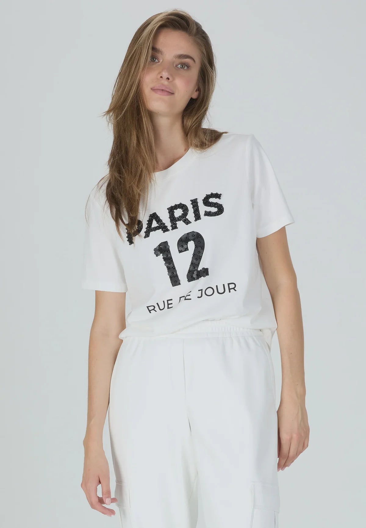T-SHIRT WITH
EMBROIDERED PARIS PRINT