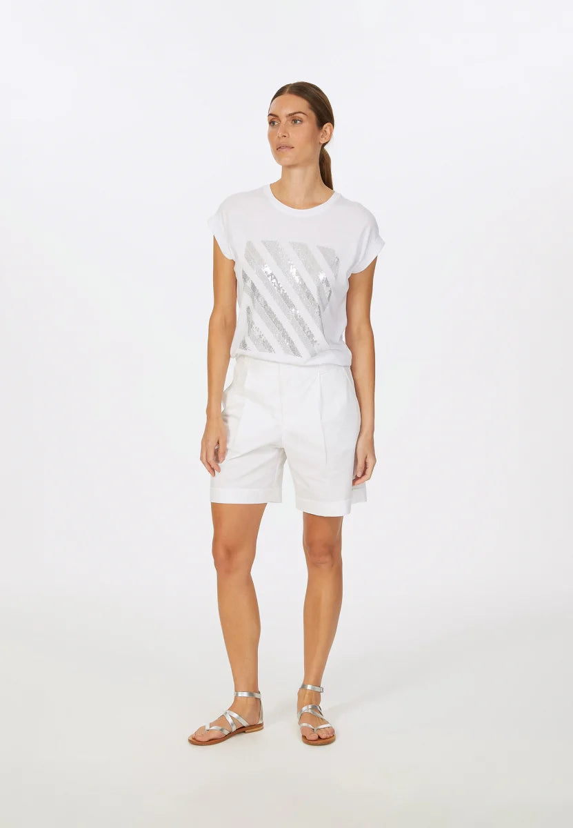 T-shirt with metallic sequin embroidery