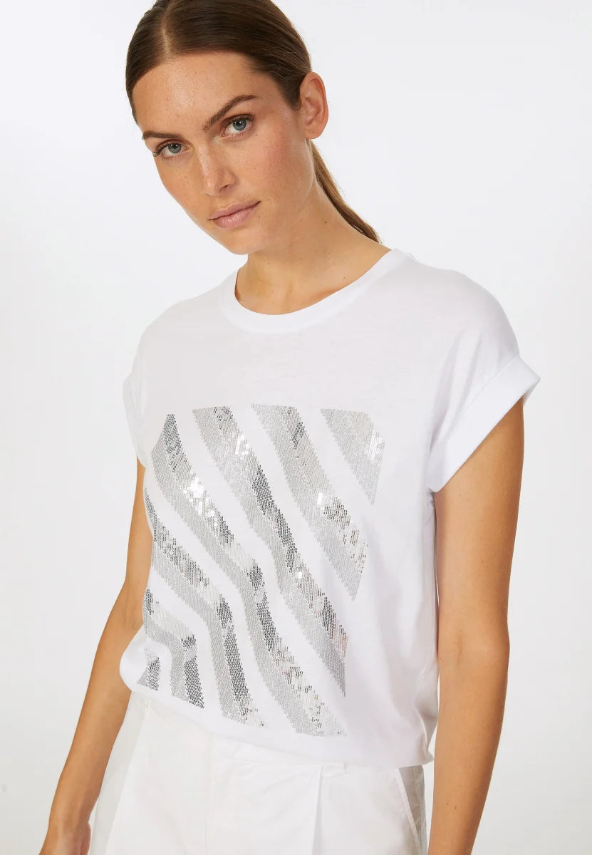 T-shirt with metallic sequin embroidery