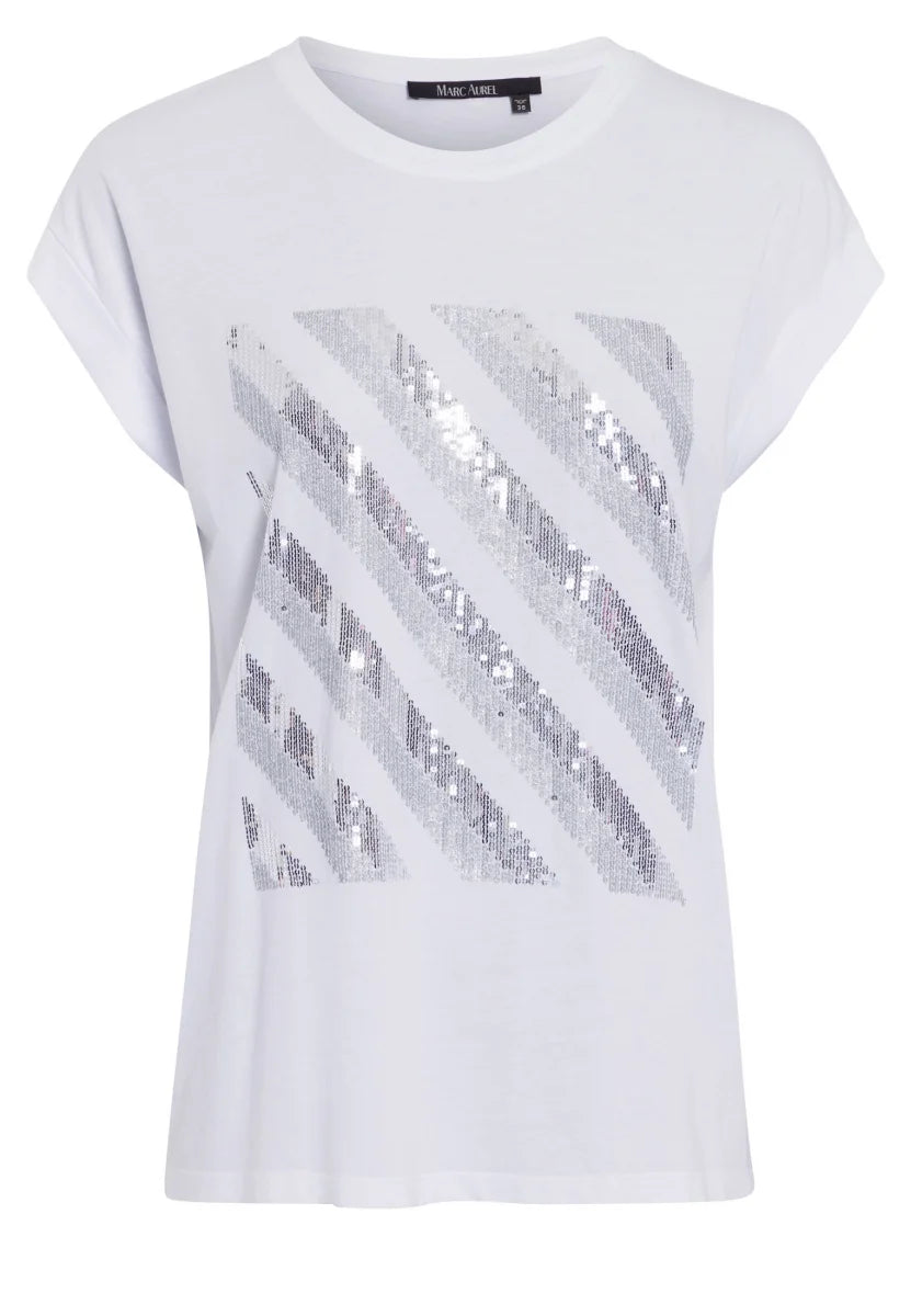 T-shirt with metallic sequin embroidery