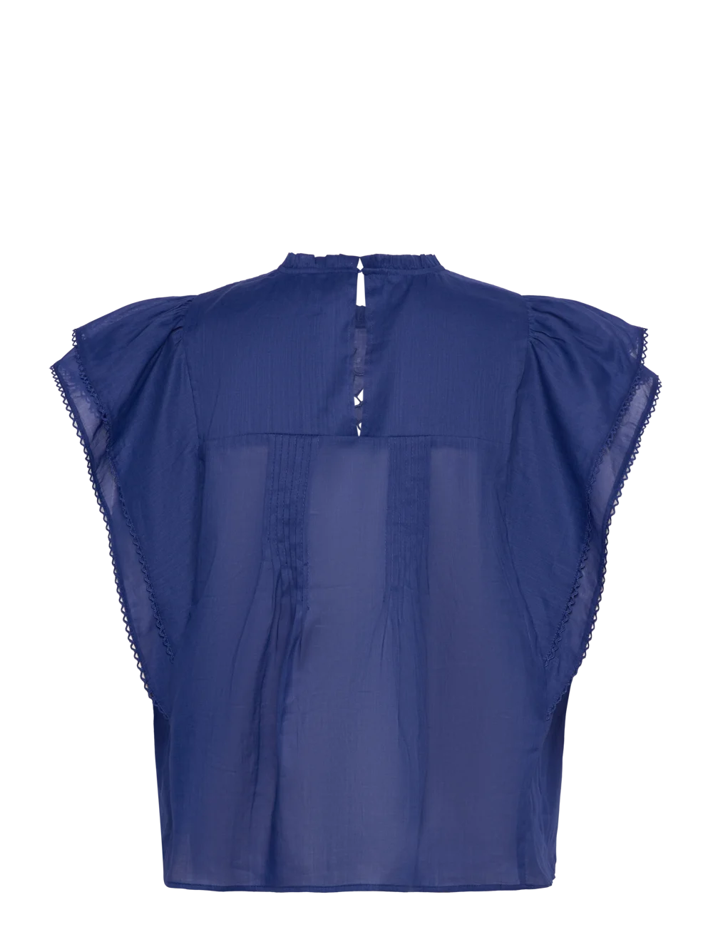 Love
Embroidered linen voile blouse with ruffles in Bleu
