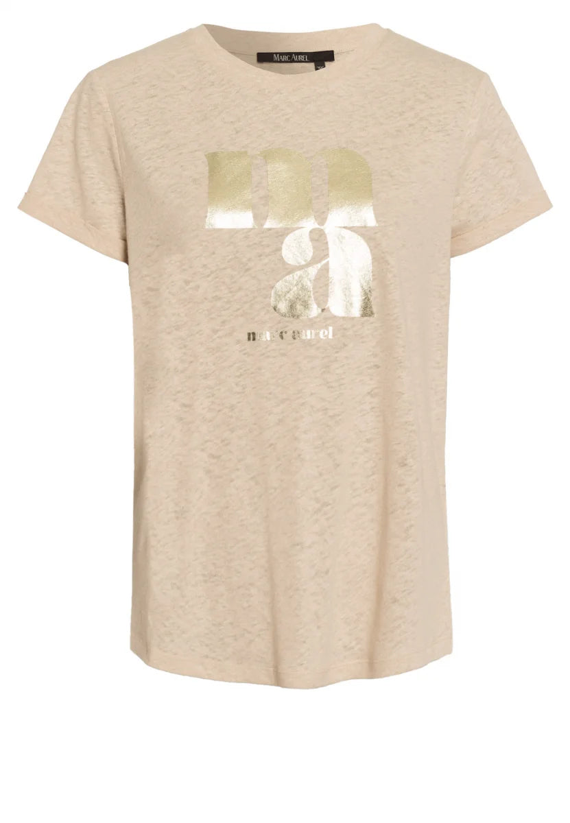 Linen shirt with metallic logo print