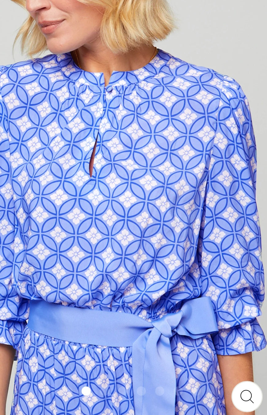 Maeve Tea Dress  ECOVERO™ Viscose Geo Cornflower Blue
