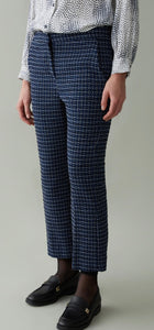 Navy check flared trousers