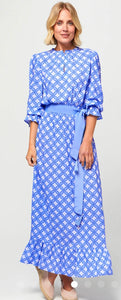 Maeve Tea Dress  ECOVERO™ Viscose Geo Cornflower Blue