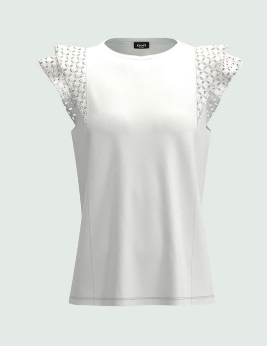 Jersey white tee with broderie detail to sleeve