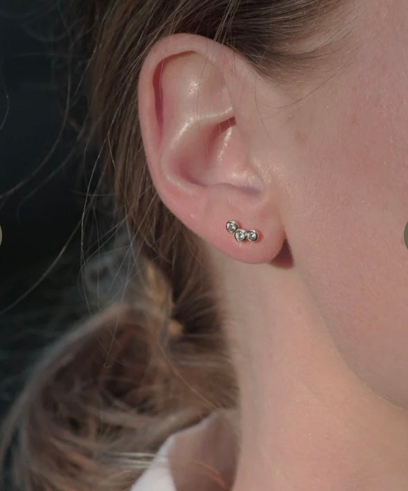 Gold 3 CZ Stud Earrings